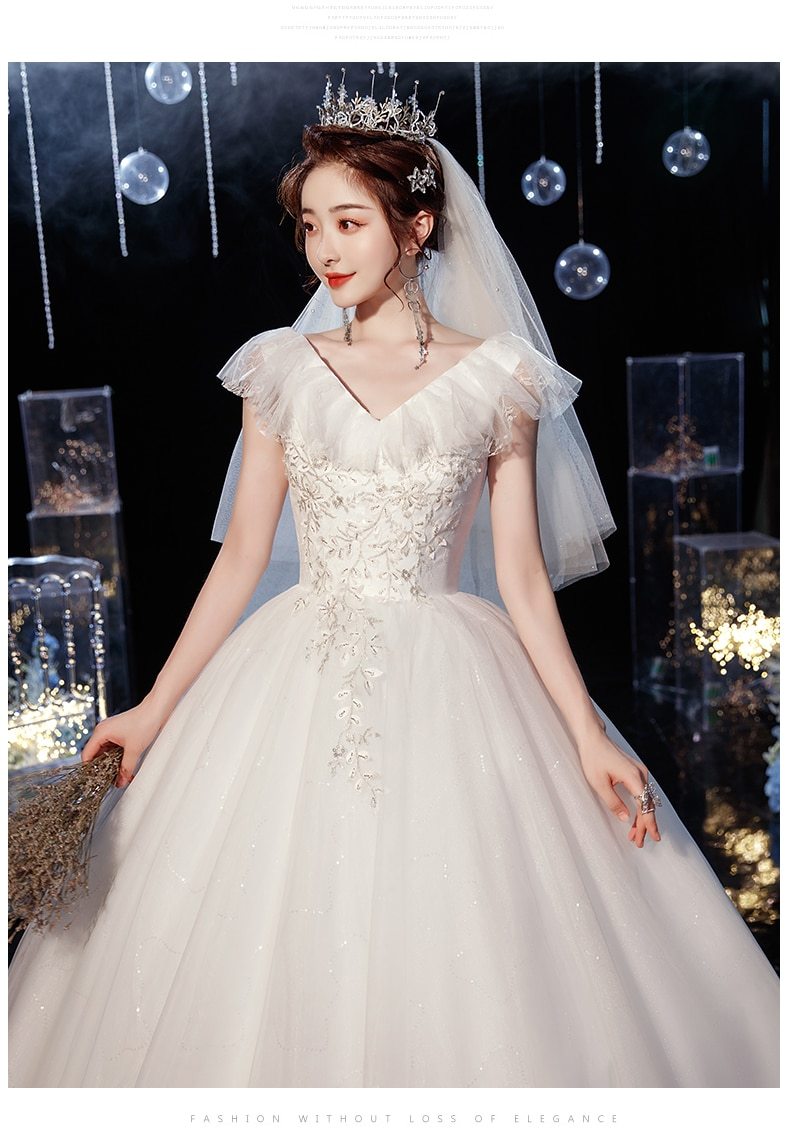 Sexy Tulle Wedding Dress For Pregnant V-neck Lace Up Ball Gown