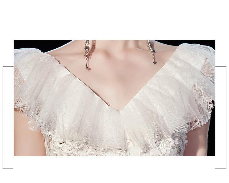 Sexy Tulle Wedding Dress For Pregnant V-neck Lace Up Ball Gown