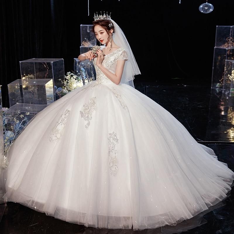 Sexy Tulle V-neck Lace Up Ball Gown Princess Wedding Dresses