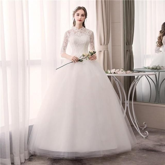 Sexy Lace High Neck New Wedding Dress Fashion Slim Embroidery Backless