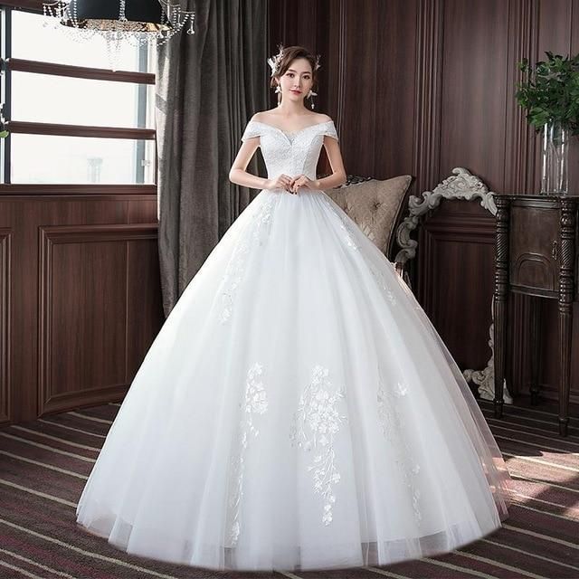 Sexy New Wedding Dress Elegant Boat Neck Gown