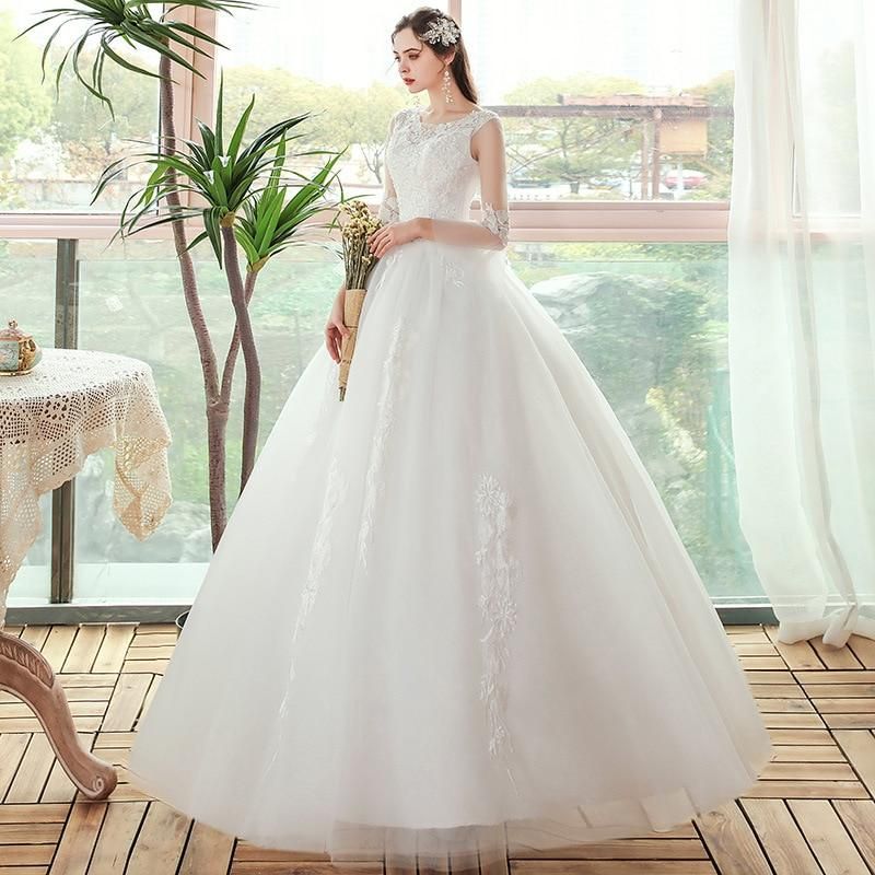 Sexy Wedding Dress O Neck Long Sleeve Gown