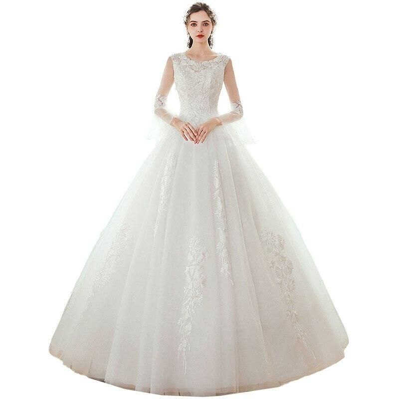 Sexy Wedding Dress O Neck Long Sleeve Gown