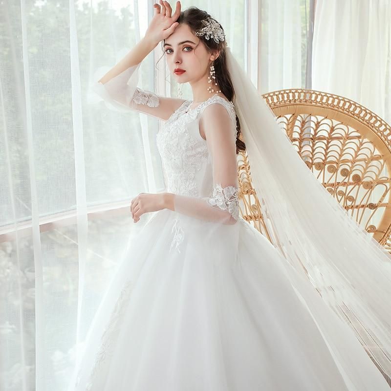 Sexy Wedding Dress O Neck Long Sleeve Gown