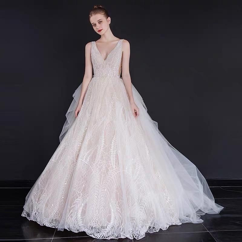 Luxury Wedding Dress Backless Sexy Pearl Beaded