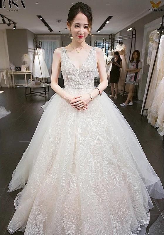 Luxury Wedding Dress Backless Sexy Pearl Beaded