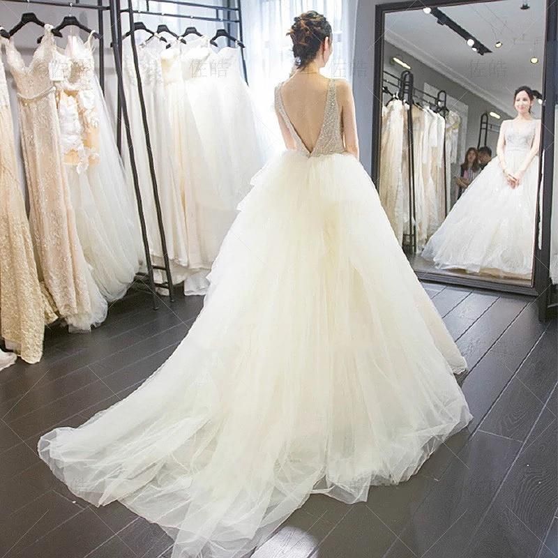Luxury Wedding Dress Backless Sexy Pearl Beaded