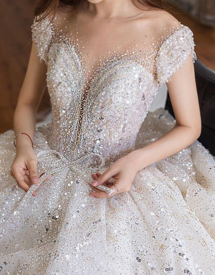 Luxury Princess Wedding Dress with Shiny Beading Crystals