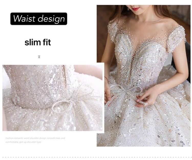 Luxury Princess Wedding Dress with Shiny Beading Crystals