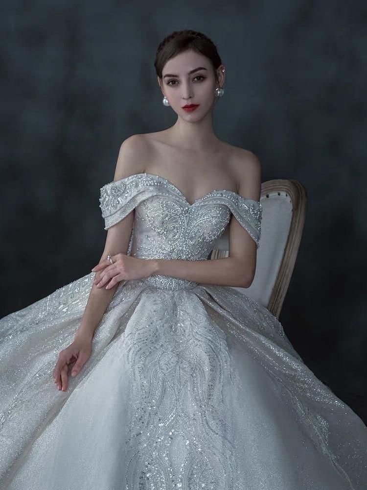 Luxury Wedding Dress Lace Sequins Beaded Crystal Gown