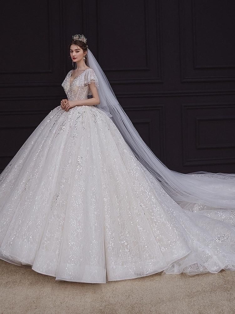 Luxury White Wedding Dress with Crystal Beads