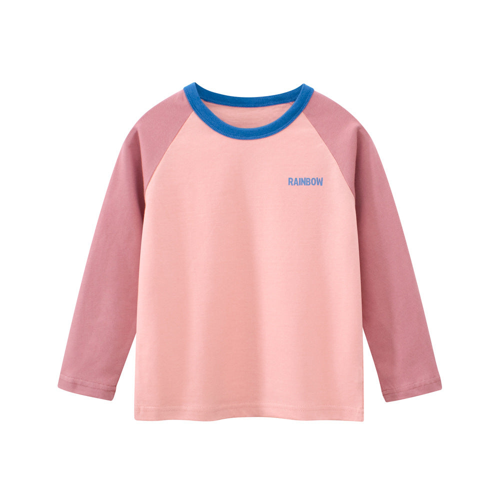 Autumn Baby Kids Girls Letters Pattern Print Long Sleeves Crew Neck Color Patchwork Top Shirt