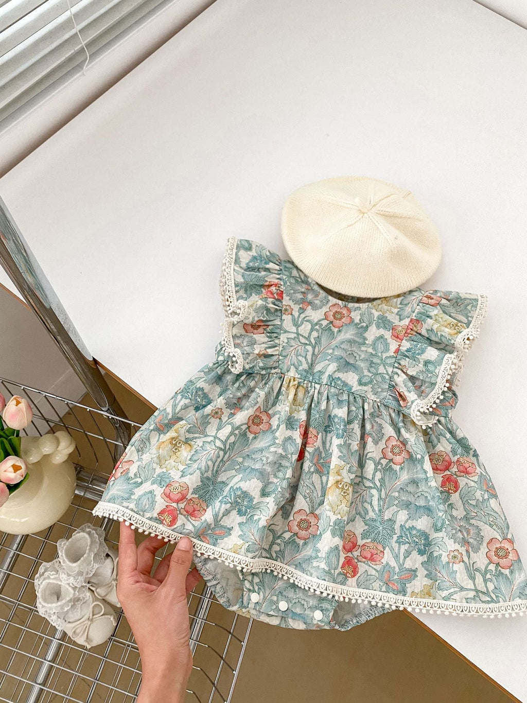 New Arrival Summer Baby Girls Flowers Print Fly Sleeves Onesies Dress