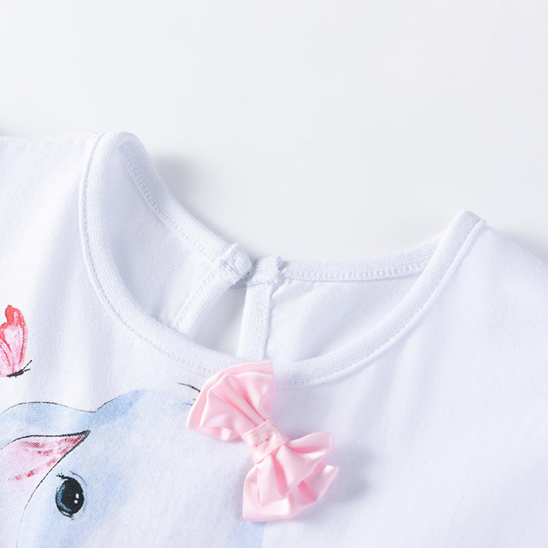 Summer Arrival Elephant Cartoon Pattern Fly Sleeves Color Patchwork Dress for Stylish Girls