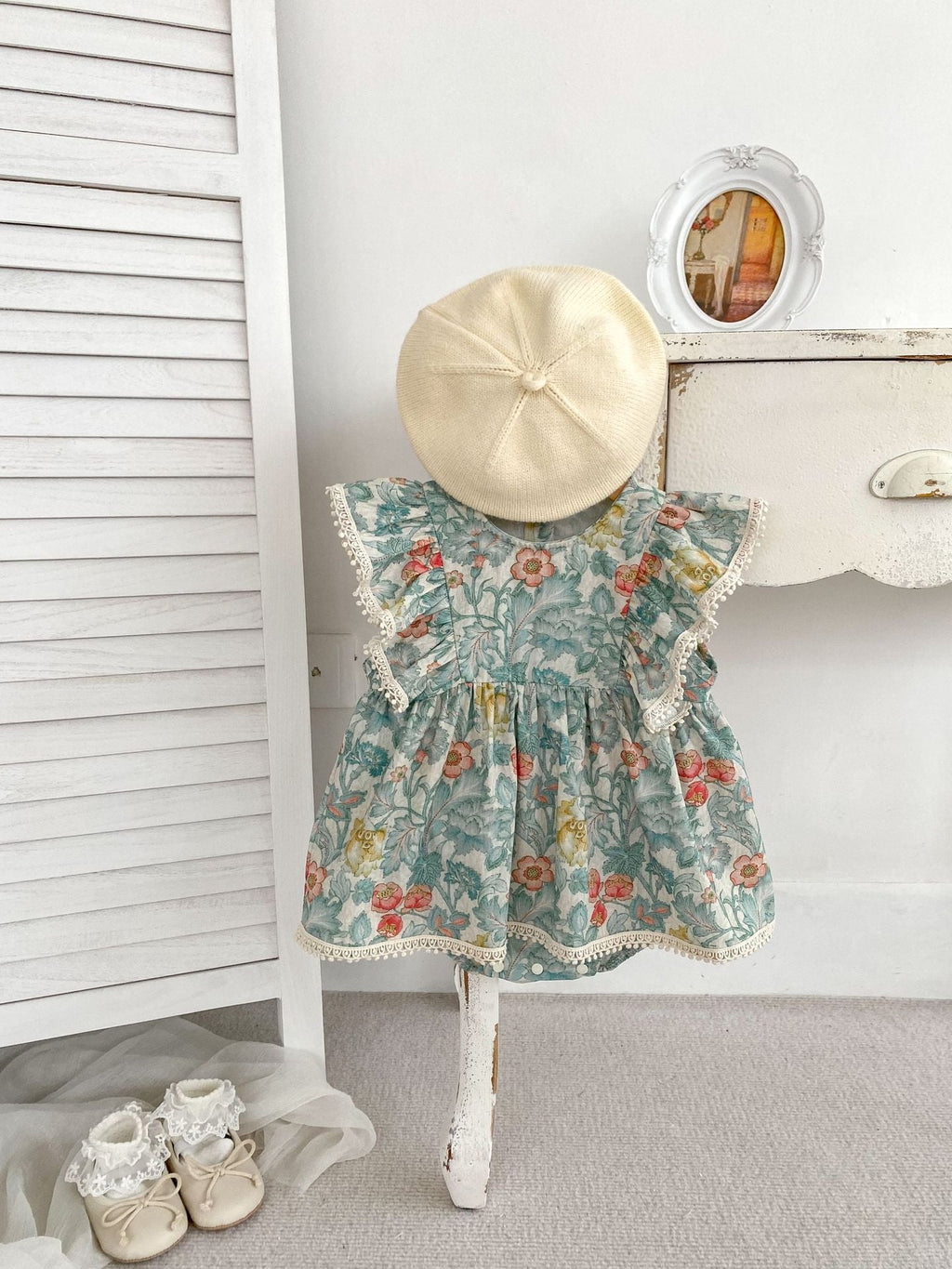 New Arrival Summer Baby Girls Flowers Print Fly Sleeves Onesies Dress