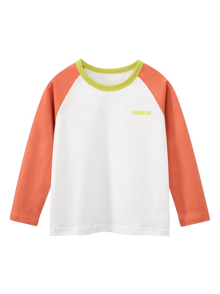 Autumn Baby Kids Girls Letters Pattern Print Long Sleeves Crew Neck Color Patchwork Top Shirt
