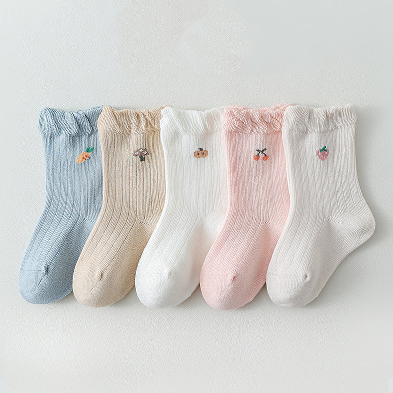 Baby Girls Frilled-Edges Breathable Mid-Calf Socks 2 Pairs