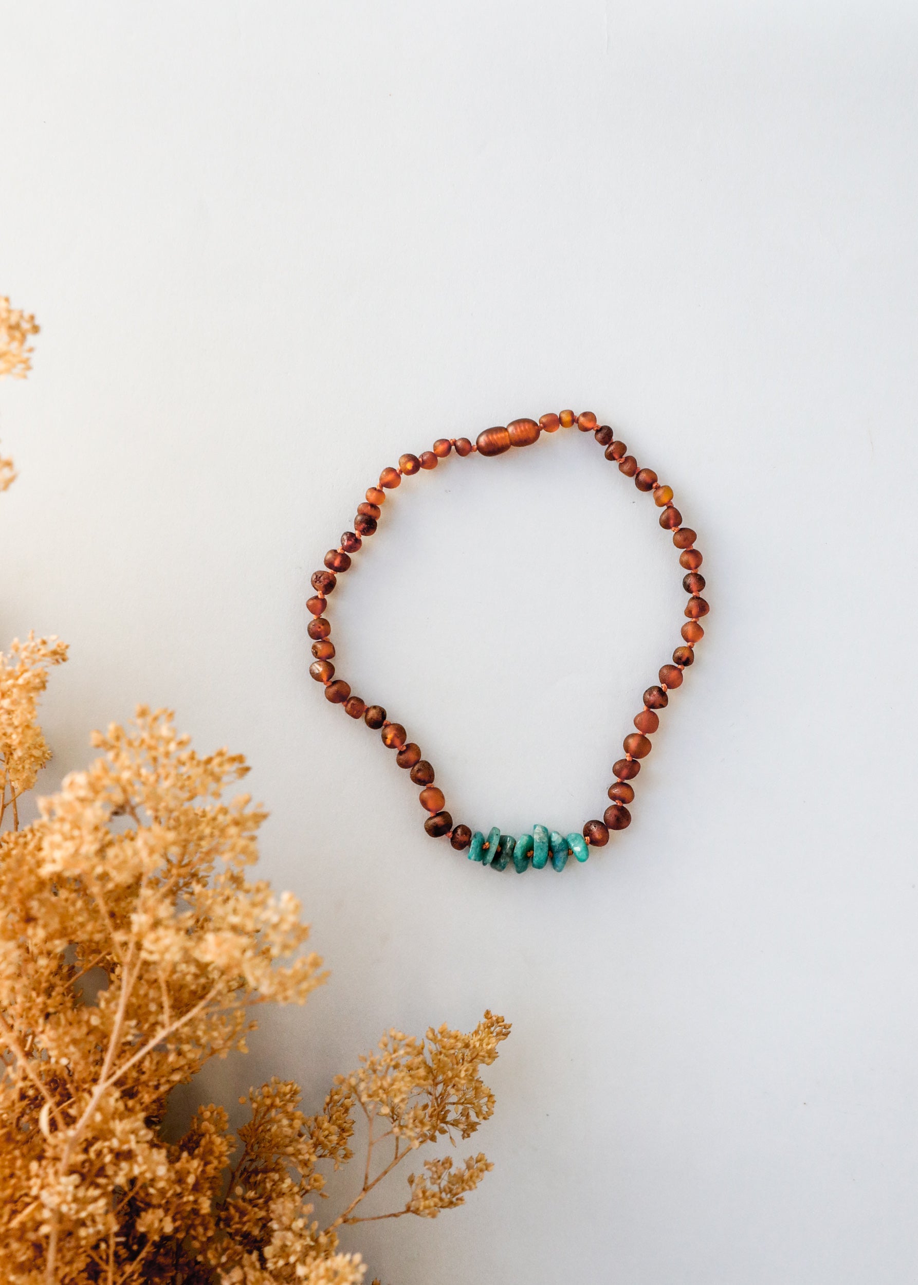 Raw Cognac Baltic Amber + Raw Amazonite || Necklace