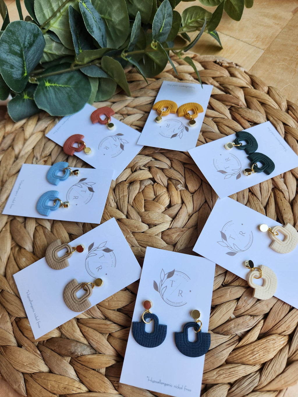 Bailey| Linen embossed clay with 14k gold stud