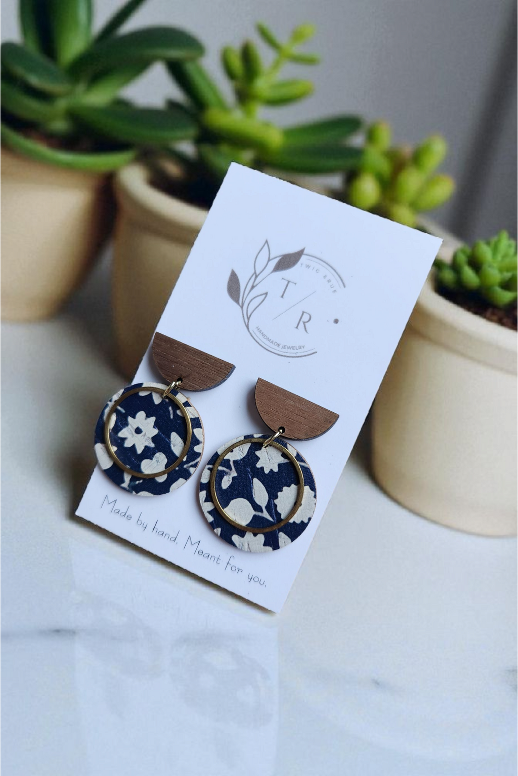 Ayla| Leather circle and wood stud