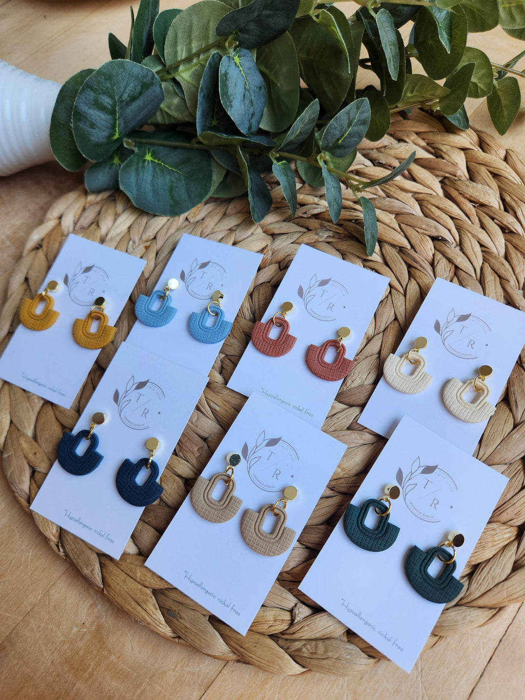 Bailey| Linen embossed clay with 14k gold stud