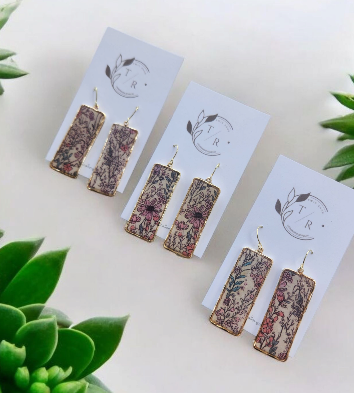 Boho Floral and gold dangles