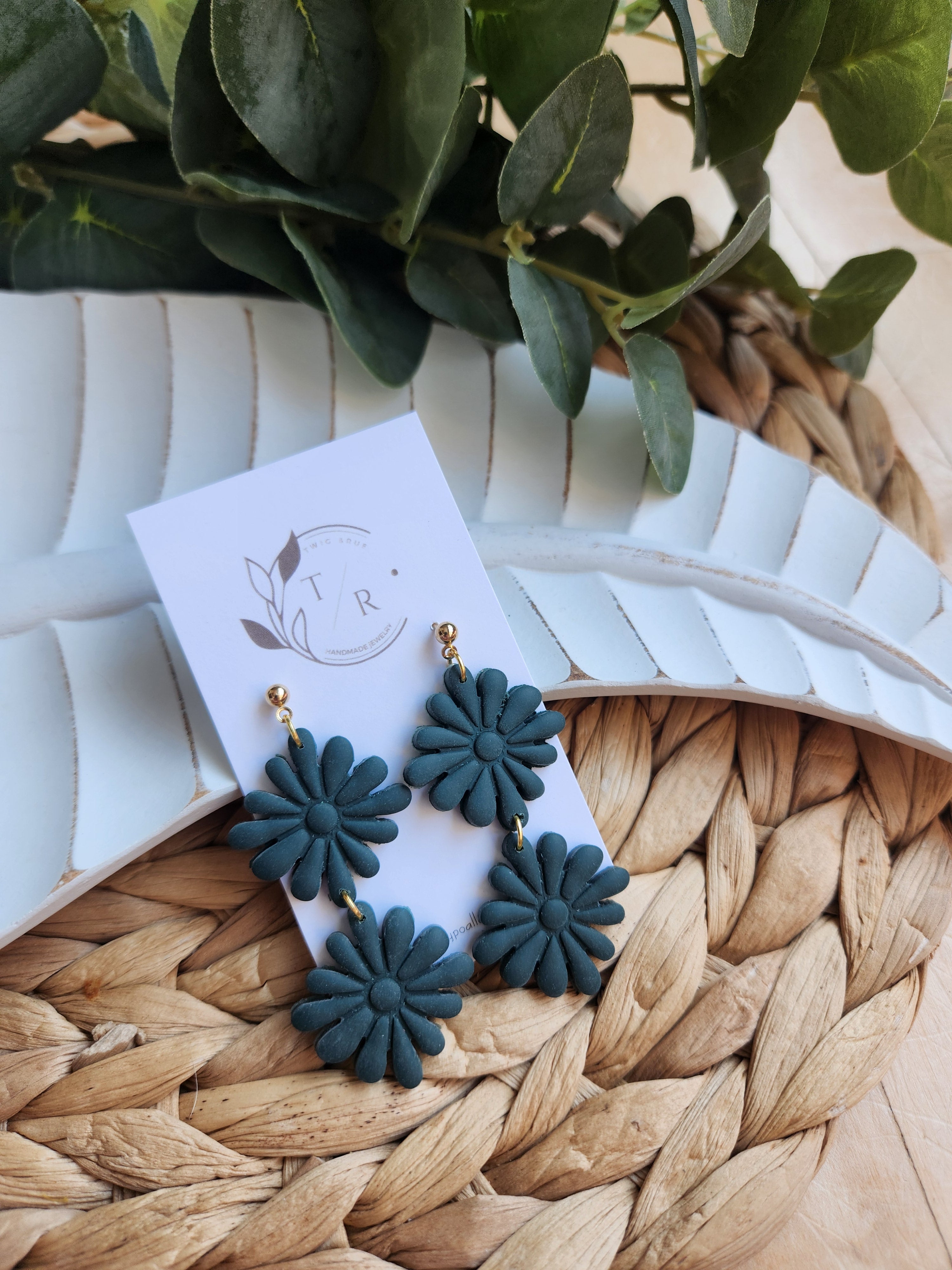 Thomas| Double Floral clay earring