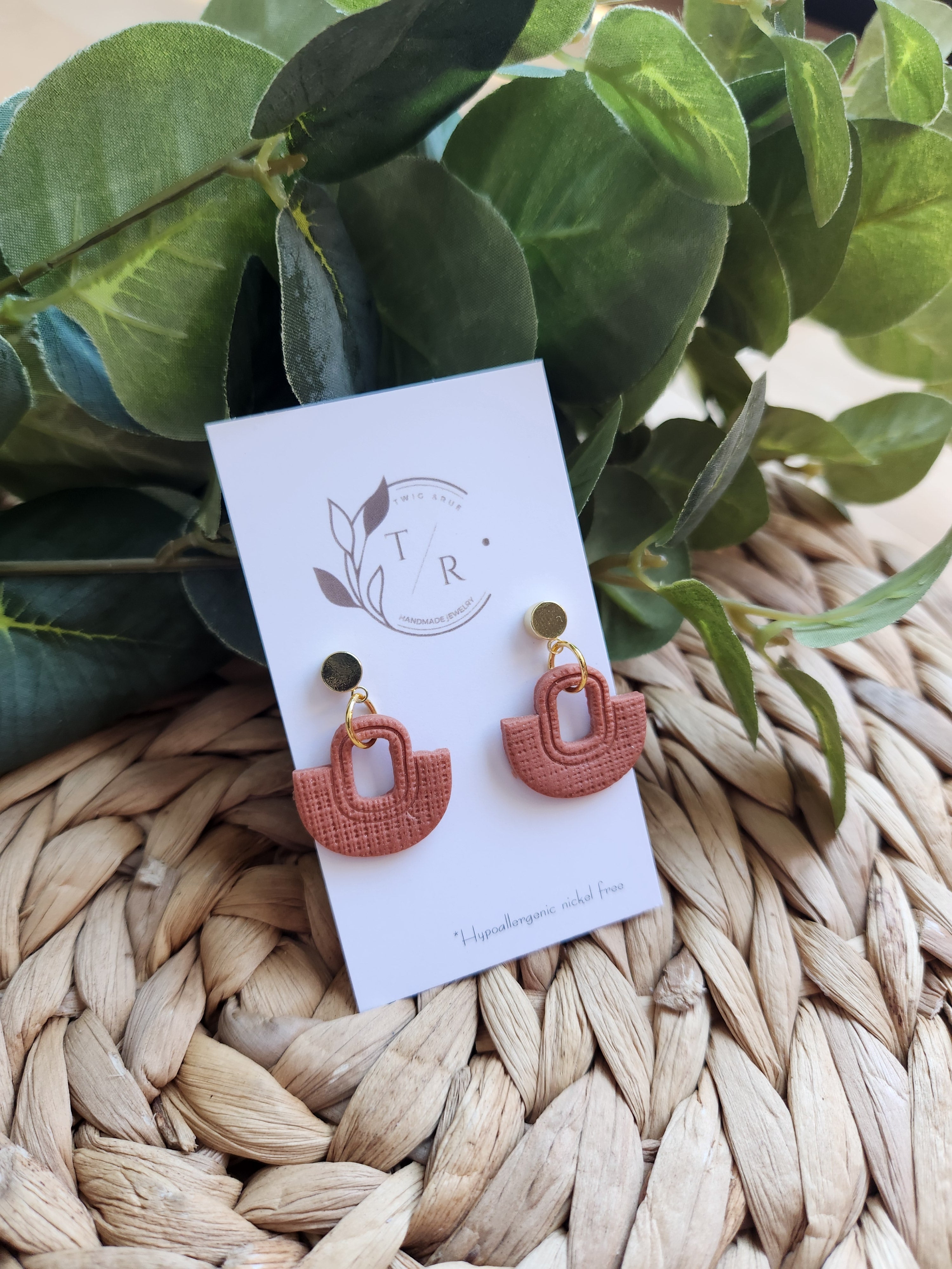 Bailey| Linen embossed clay with 14k gold stud