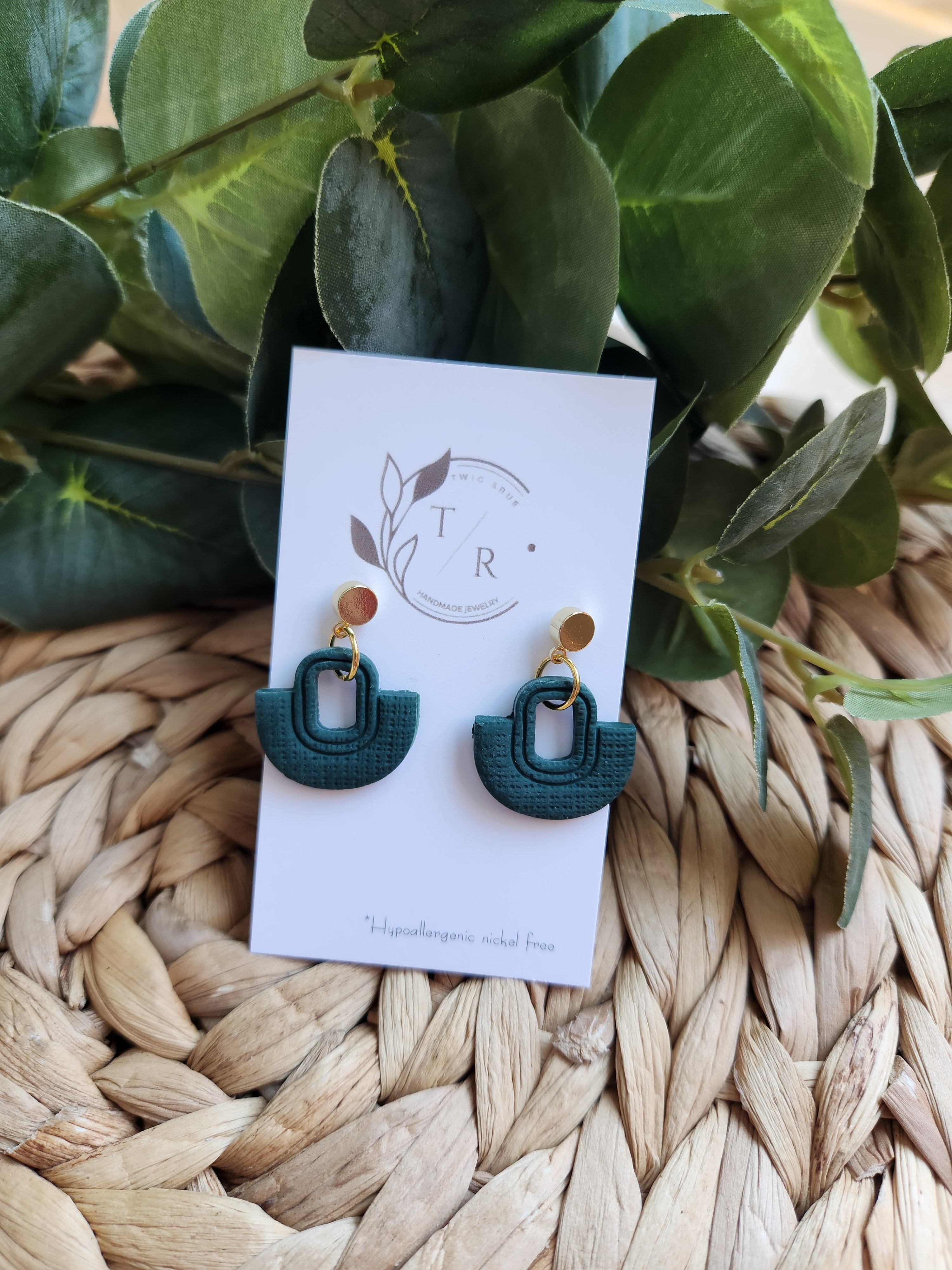 Bailey| Linen embossed clay with 14k gold stud