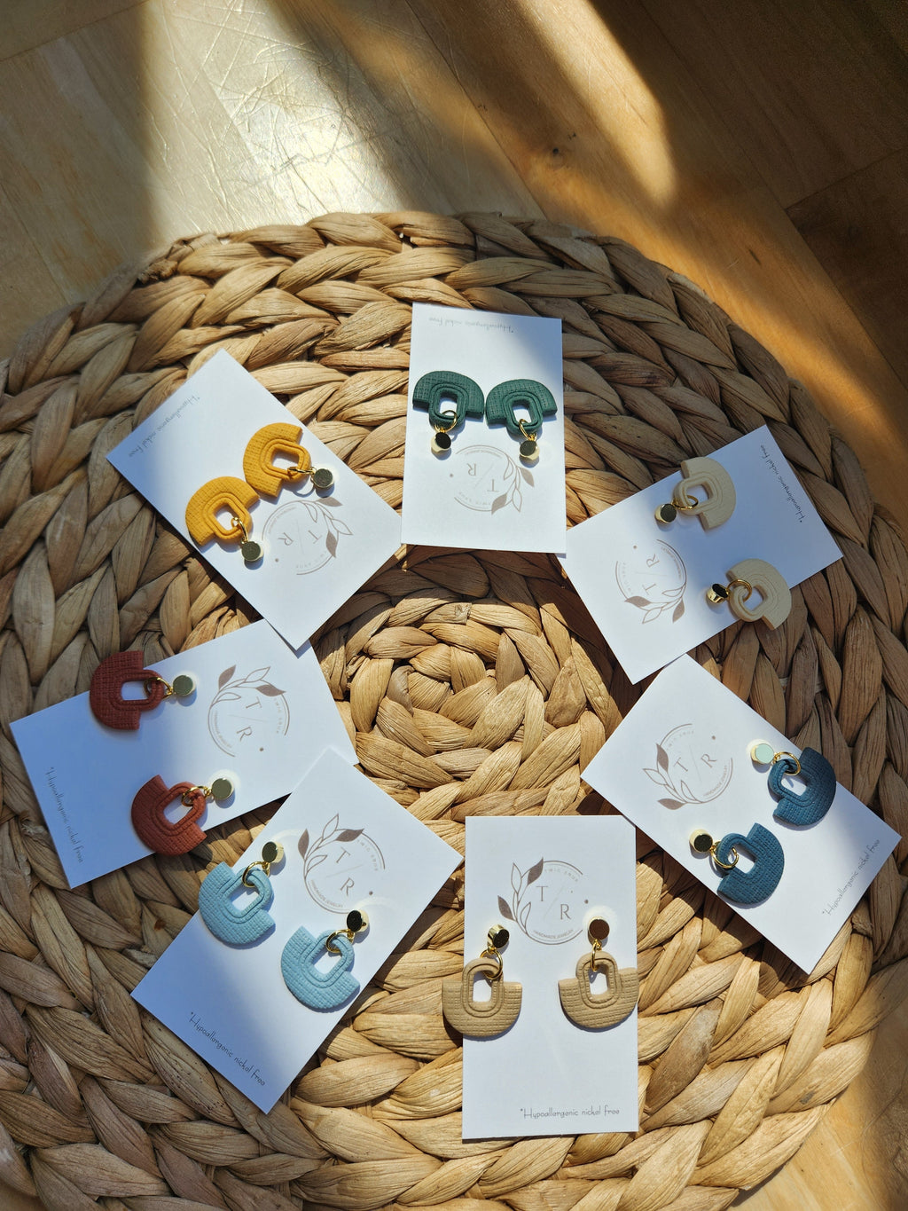 Bailey| Linen embossed clay with 14k gold stud