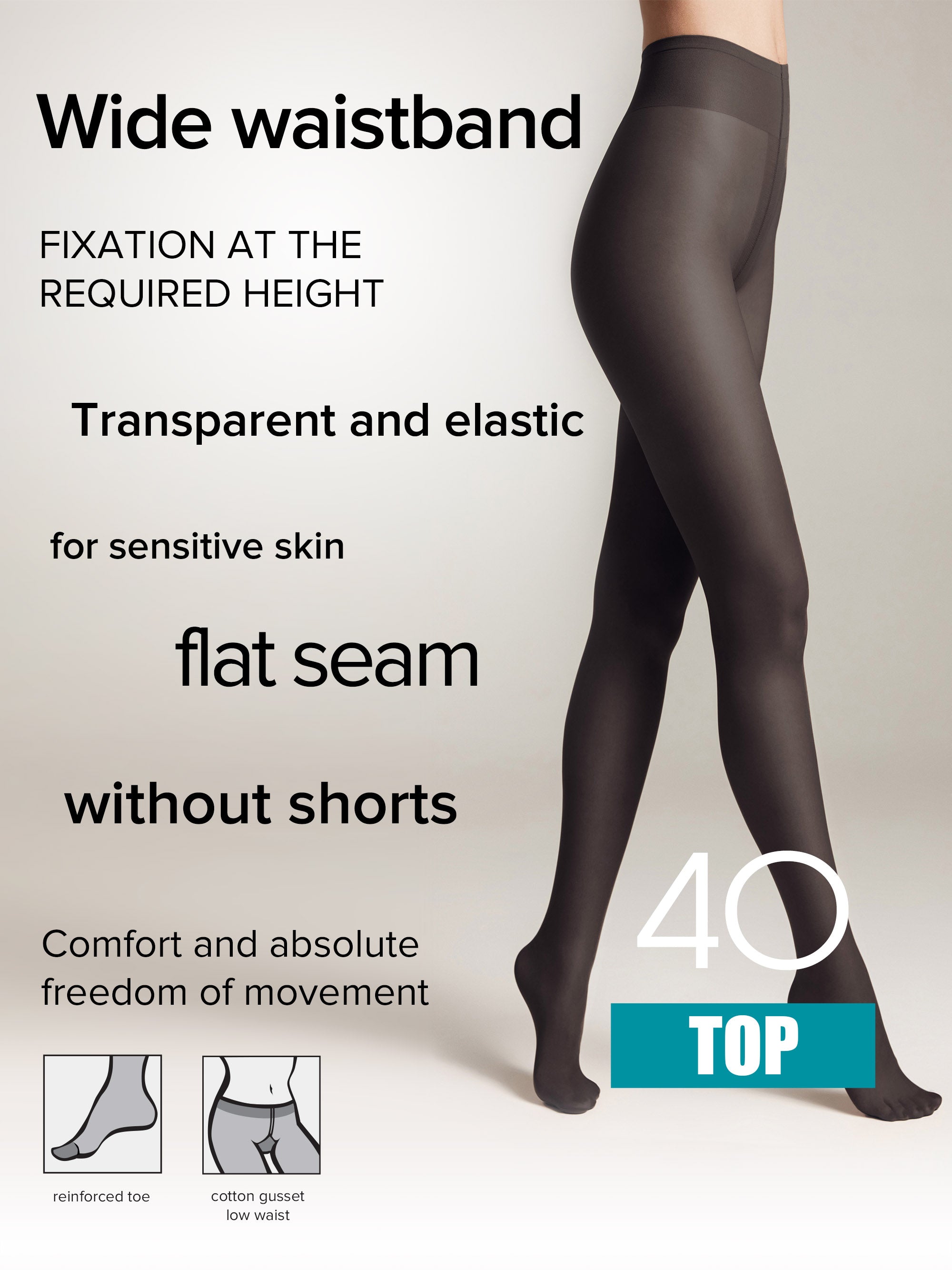 Tights Conte Top 40 Den - Low Waist Adjustable Belt