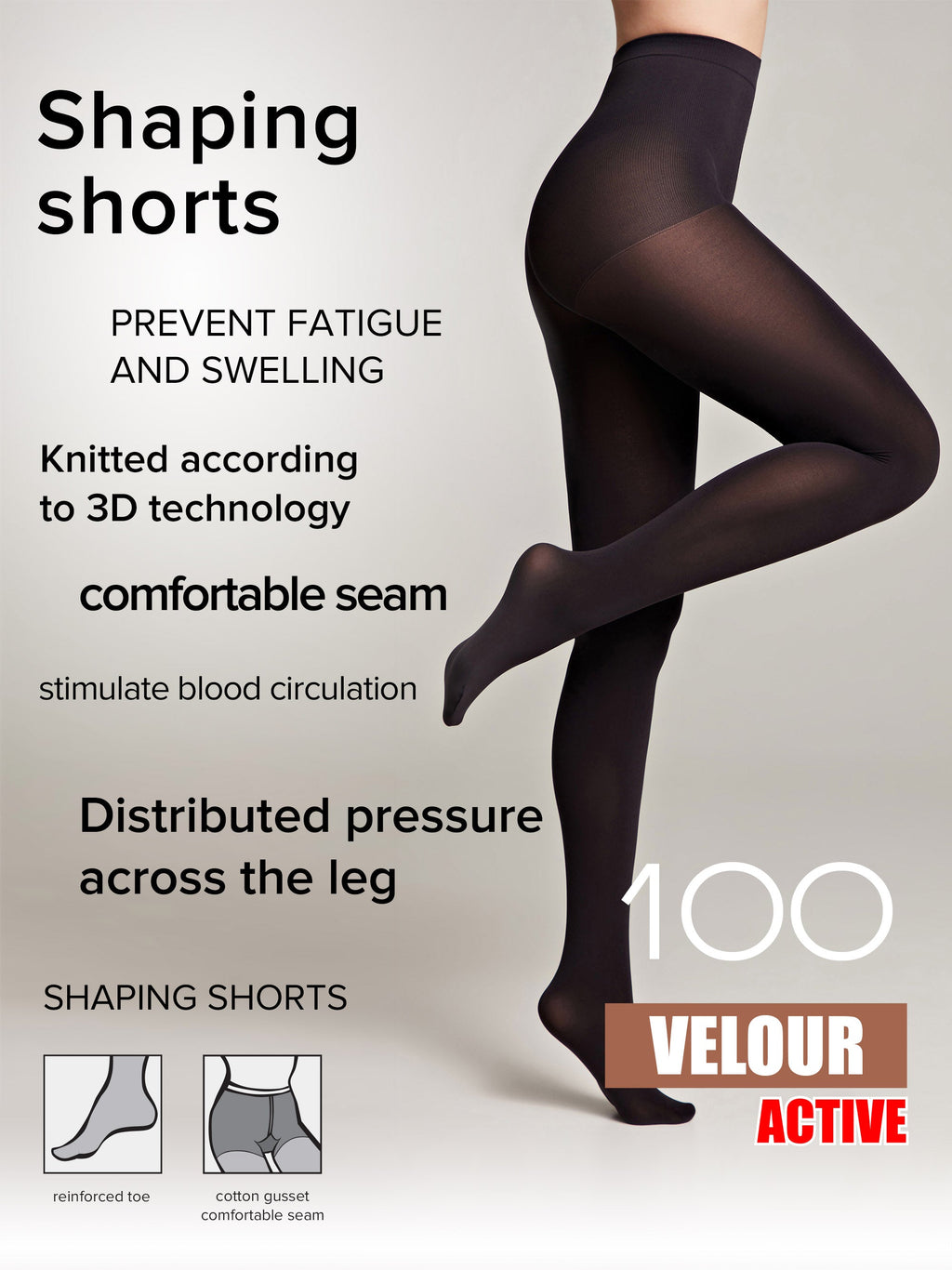 Tights Conte Velour Active 100 Den - Matte Support & Compression