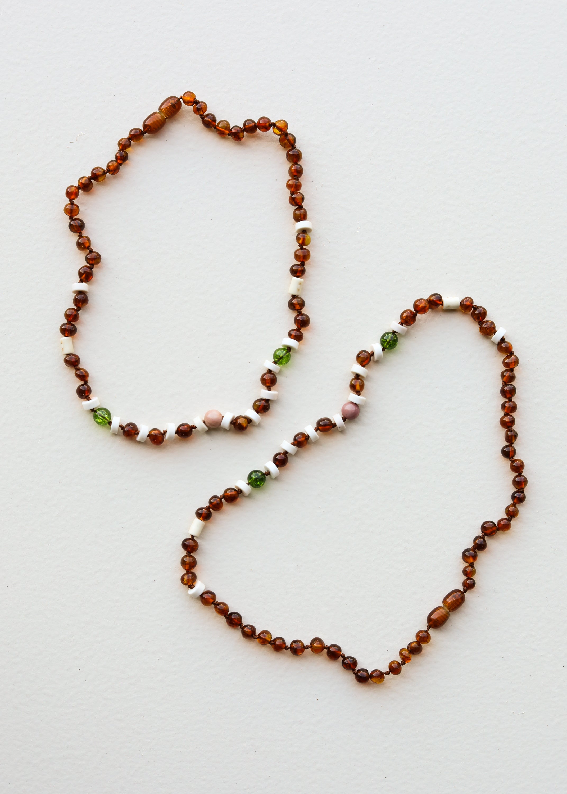 Cognac Baltic Sea Amber || Peridot + Rhodonite || Necklace
