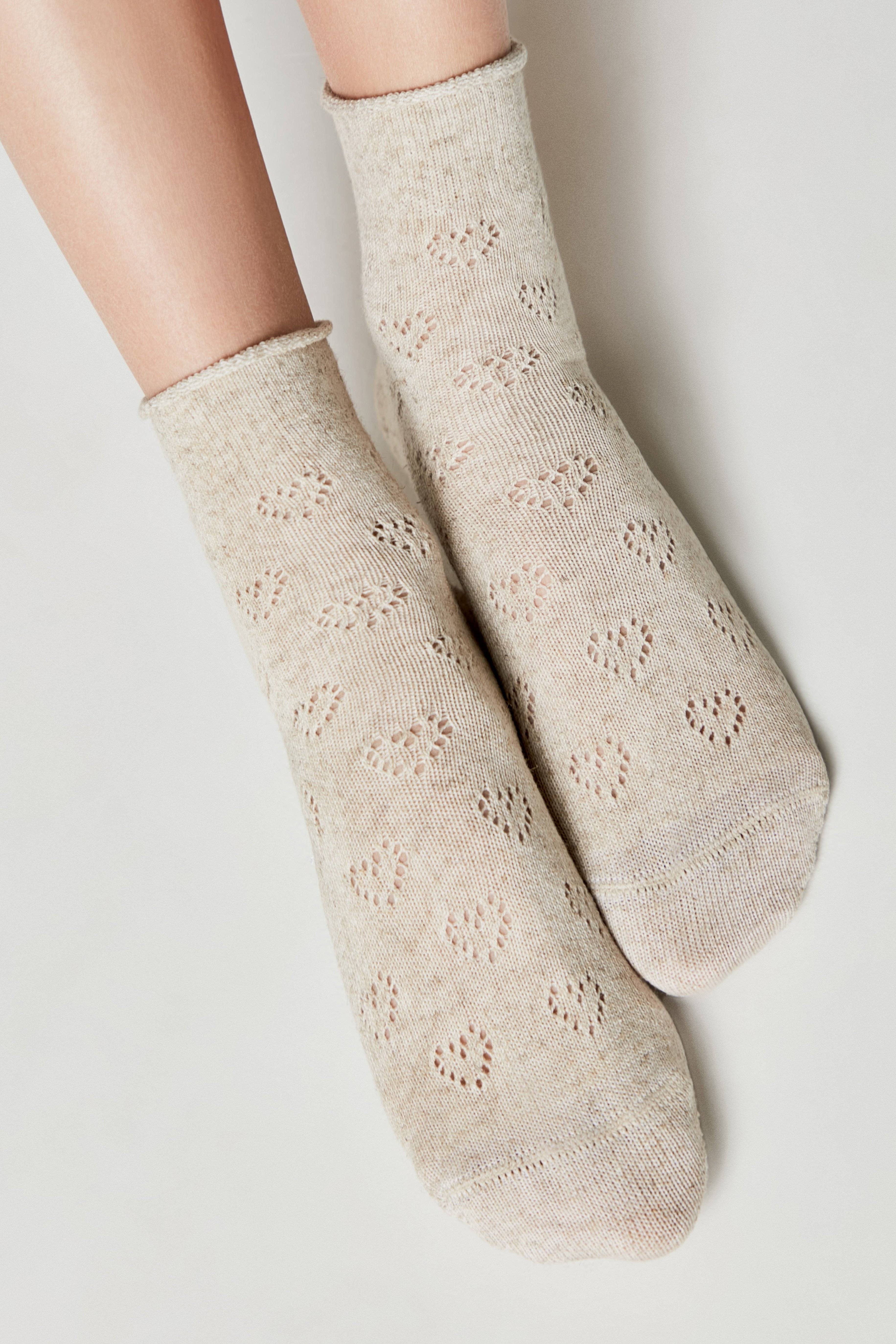 Cotton Linen Socks Conte Classic 542 - Hearts Pattern
